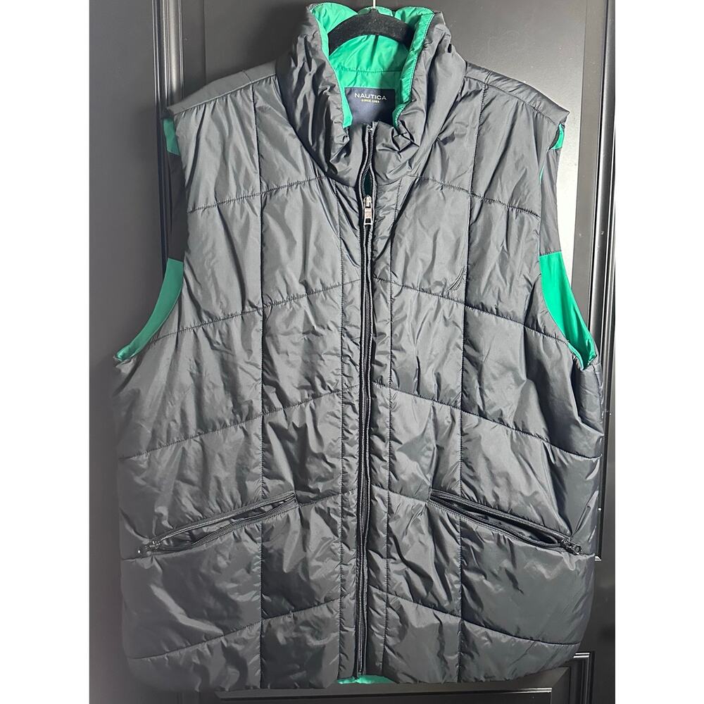 Nautica Men's XXL Puffer Vest Navy & Green Sleeveless Full Zip w/ Pockets